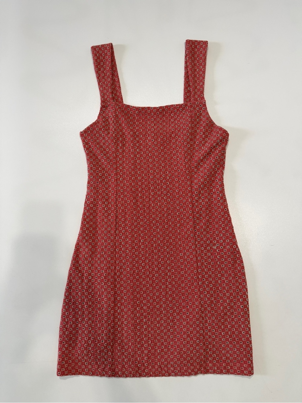 Free People Taking Hearts Red-Orange Women’s Mini Dress Square Necklace Size S